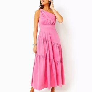 Lilly Pulitzer NEW Pink One Shoulder Maxi Dress